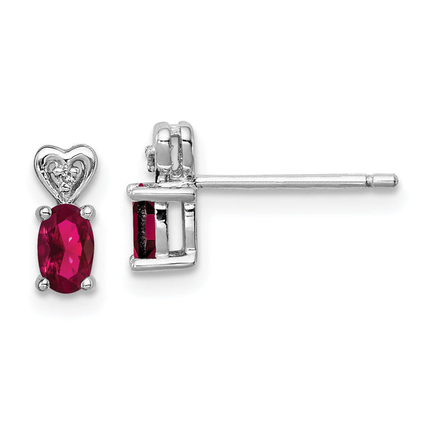 Sterling Silver Rhodium-Plated Ruby & Diamond Earrings Elegant Birthstone Design