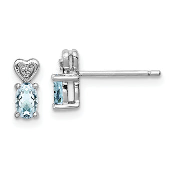 Sterling Silver Rhodium-Plated Aquamarine and Diamond Button Earrings Elegant Polished Finish