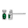 Sterling Silver Rhodium-Plated Emerald & Diamond Earrings Elegant Birthstone Design - Birthstone Company