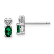 Sterling Silver Rhodium-Plated Emerald & Diamond Earrings Elegant Birthstone Design