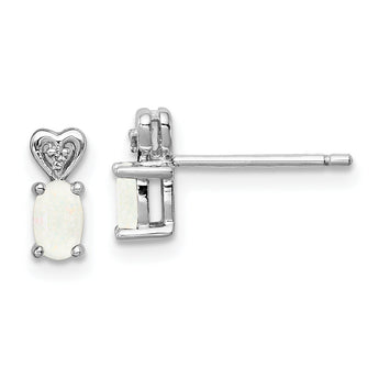 Sterling Silver Rhodium-Plated Opal & Diamond Earrings with Polished Finish