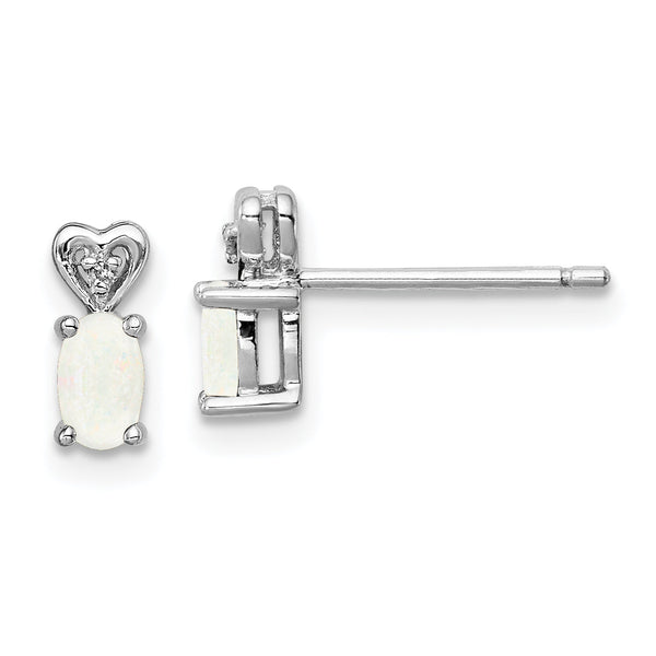 Sterling Silver Rhodium-Plated Opal & Diamond Earrings with Polished Finish