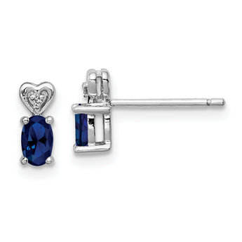 Sterling Silver Sapphire & Diamond Earrings with Rhodium Polish Elegant Birthstone Design