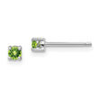 Sterling Silver 3mm Peridot Stud Earrings with Rhodium Finish August Birthstone