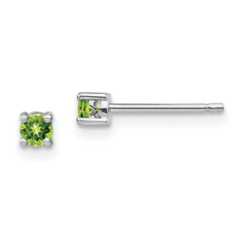 Sterling Silver 3mm Peridot Stud Earrings with Rhodium Finish August Birthstone