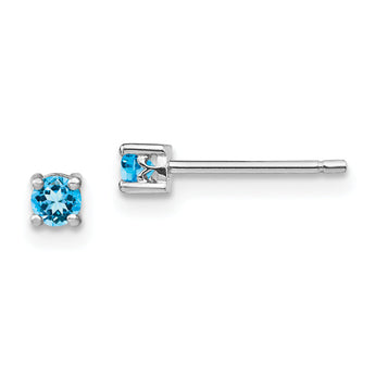 Sterling Silver Swiss Blue Topaz Stud Earrings with Rhodium Polish Elegant December Birthstone