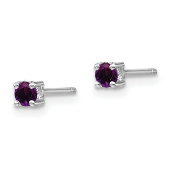 Sterling Silver Rhodium-Plated Amethyst Stud Earrings Elegant 3mm Birthstone Pair