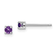 Sterling Silver Rhodium-Plated Amethyst Stud Earrings Elegant 3mm Birthstone Pair