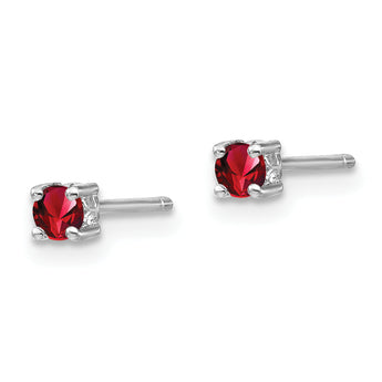Sterling Silver 3mm Garnet Stud Earrings with Rhodium Plating January Birthstone