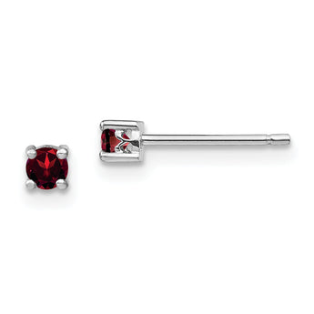 Sterling Silver 3mm Garnet Stud Earrings with Rhodium Plating January Birthstone
