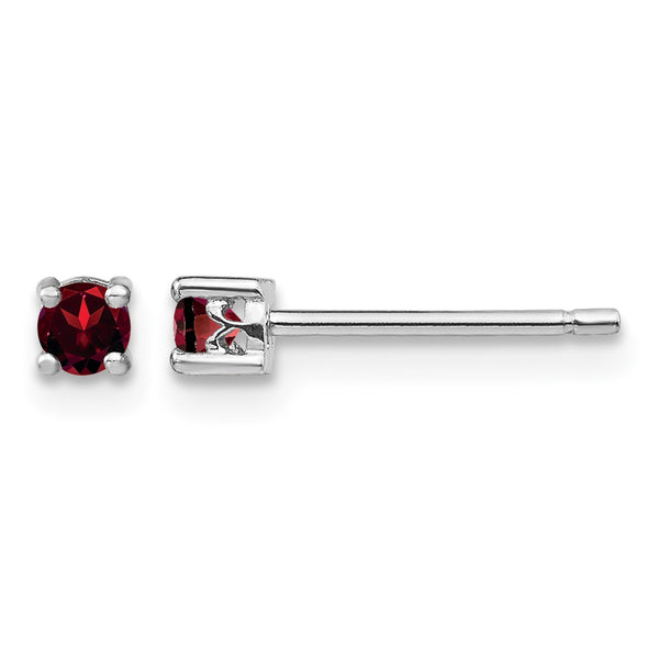 Sterling Silver 3mm Garnet Stud Earrings with Rhodium Plating January Birthstone - Birthstone Company