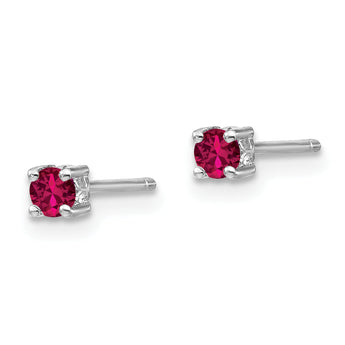 Sterling Silver 3mm Lab-Created Ruby Stud Earrings, Rhodium-Plated, Polished Finish