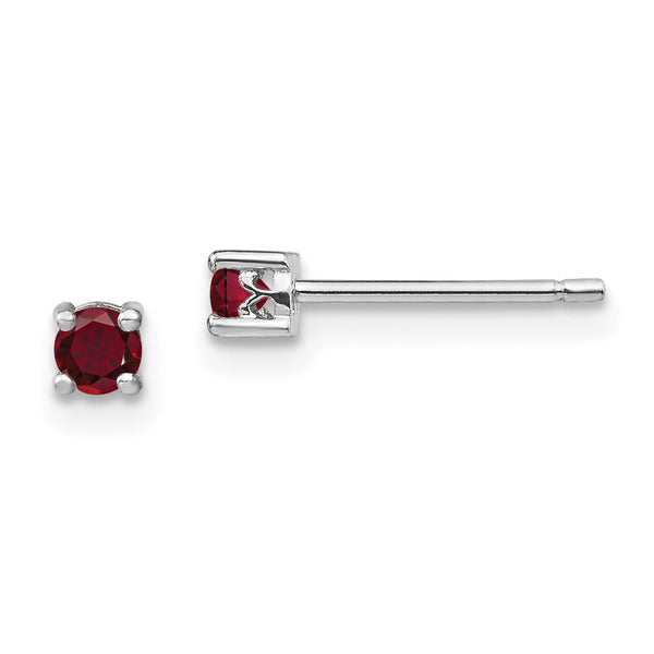 Sterling Silver 3mm Lab-Created Ruby Stud Earrings, Rhodium-Plated, Polished Finish