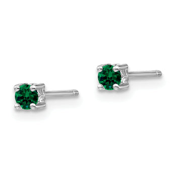 Sterling Silver 3mm Created Emerald Stud Earrings with Rhodium Finish