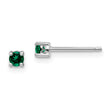 Sterling Silver 3mm Created Emerald Stud Earrings with Rhodium Finish