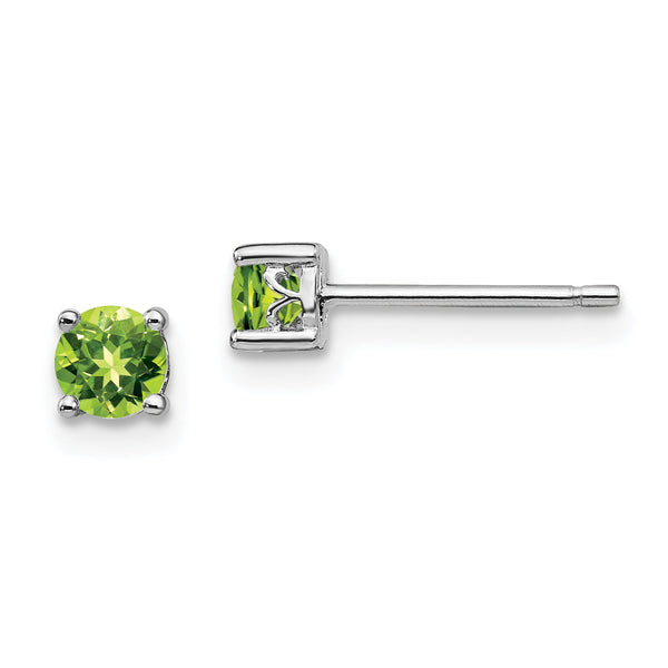 Sterling Silver 4mm Peridot Stud Earrings with Polished Rhodium Finish