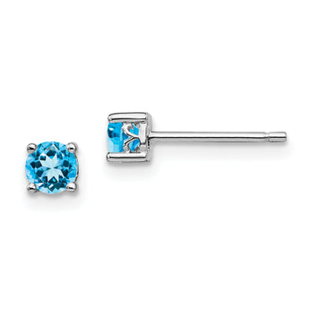 Sterling Silver 925 Swiss Blue Topaz Stud Earrings, Polished 4mm, Birthstone