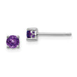 925 Sterling Silver Amethyst Stud Earrings with Polished Rhodium Finish 4mm February Birthstone