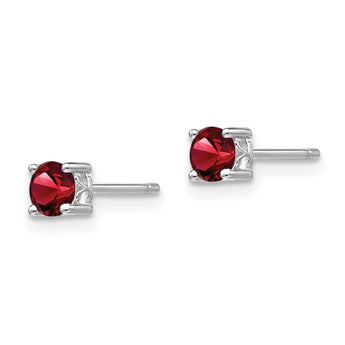 Sterling Silver 4mm Garnet Stud Earrings with Polished Rhodium Finish - Birthstone Company