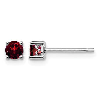 Sterling Silver 4mm Garnet Stud Earrings with Polished Rhodium Finish - Birthstone Company