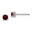 Sterling Silver 4mm Garnet Stud Earrings with Polished Rhodium Finish