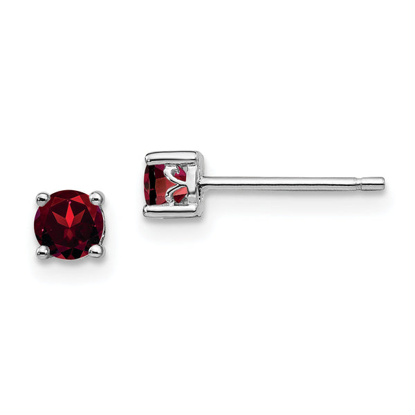 Sterling Silver 4mm Garnet Stud Earrings with Polished Rhodium Finish