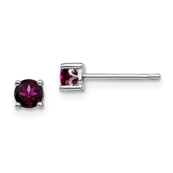 Rhodium-Plated Sterling Silver Garnet Stud Earrings Polished 4mm Round