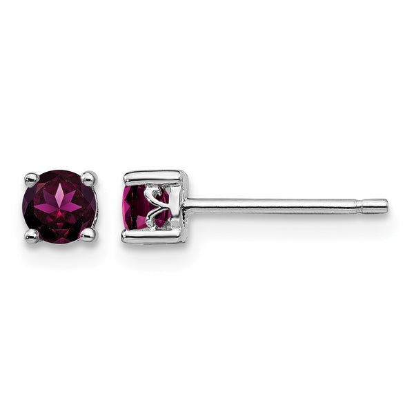 Rhodium-Plated Sterling Silver Garnet Stud Earrings Polished 4mm Round - Birthstone Company