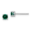 Sterling Silver 4mm Lab-Created Emerald Stud Earrings Polished, Birthstone Design