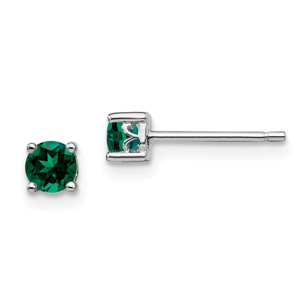 Sterling Silver 4mm Lab-Created Emerald Stud Earrings Polished, Birthstone Design