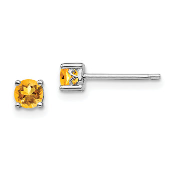 925 Sterling Silver Citrine Stud Earrings Polished 4mm Round, November Birthstone