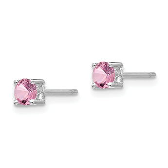 Sterling Silver Rhodium-Plated Pink Sapphire Stud Earrings Elegant 4mm October Birthstone