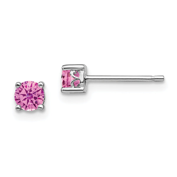 Sterling Silver Rhodium-Plated Pink Sapphire Stud Earrings Elegant 4mm October Birthstone
