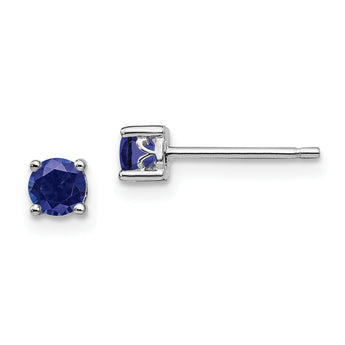 Sterling Silver 4mm Sapphire Stud Earrings, Rhodium-Plated, Polished Finish