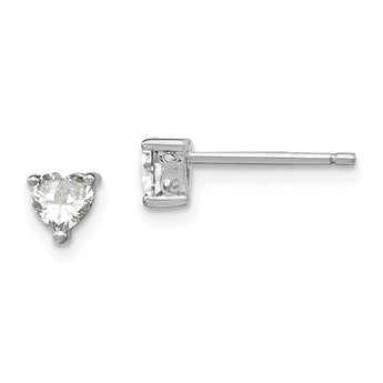Heart White Topaz Stud Earrings in Sterling Silver, 4mm