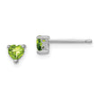 Sterling Silver 4mm Heart Peridot Stud Earrings with Rhodium Finish