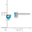 Sterling Silver Blue Topaz Heart Stud Earrings Polished, Rhodium-Plated, December Birthstone