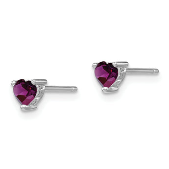 Sterling Silver 4mm Heart Amethyst Stud Earrings, Rhodium-Plated