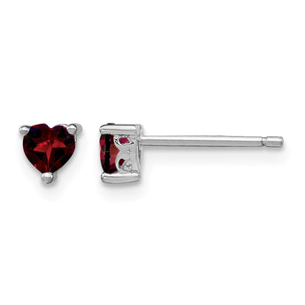 Sterling Silver 925 Garnet Heart Stud Earrings Rhodium-Plated Polished Finish - Birthstone Company