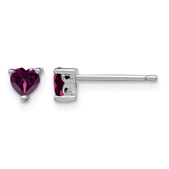 Sterling Silver 4mm Heart Rhodolite Garnet Stud Earrings Polished Finish - Birthstone Company