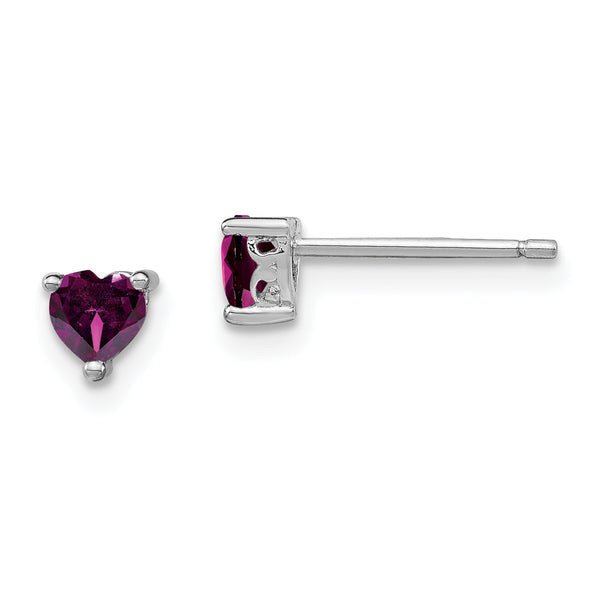 Sterling Silver 4mm Heart Rhodolite Garnet Stud Earrings Polished Finish