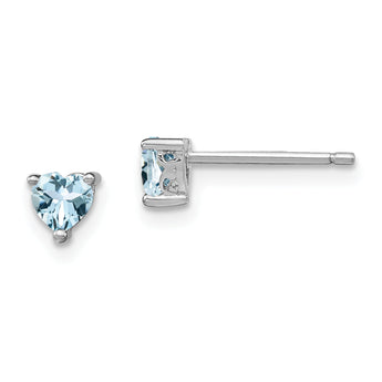 Sterling Silver Rhodium-Plated Aquamarine Heart Stud Earrings March Birthstone