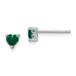 Sterling Silver 4mm Heart Lab-Created Emerald Stud Earrings Polished Finish