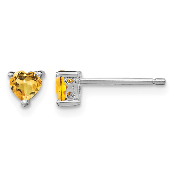 Sterling Silver Rhodium-plated 4mm Heart Citrine Post Earrings - Birthstone Company