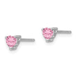 Sterling Silver 4mm Pink Sapphire Heart Stud Earrings Polished & Rhodium Plated