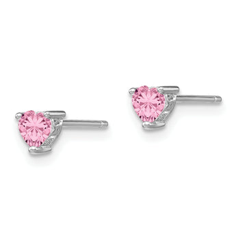Sterling Silver 4mm Pink Sapphire Heart Stud Earrings Polished & Rhodium Plated