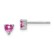 Sterling Silver 4mm Pink Sapphire Heart Stud Earrings Polished & Rhodium Plated