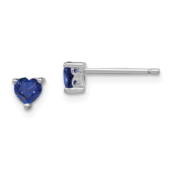 Sterling Silver 4mm Heart Sapphire Stud Earrings with Rhodium Plating