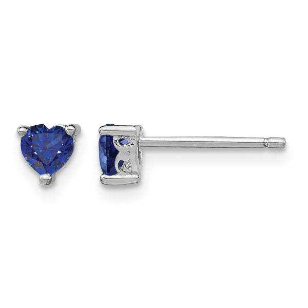 Sterling Silver 4mm Heart Sapphire Stud Earrings with Rhodium Plating - Birthstone Company