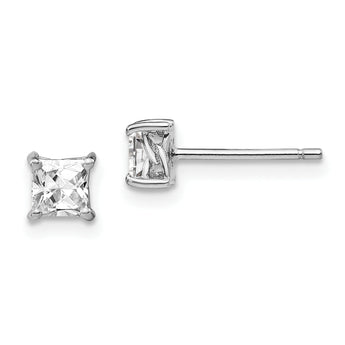 Princess White Topaz Stud Earrings in Sterling Silver, 4mm
